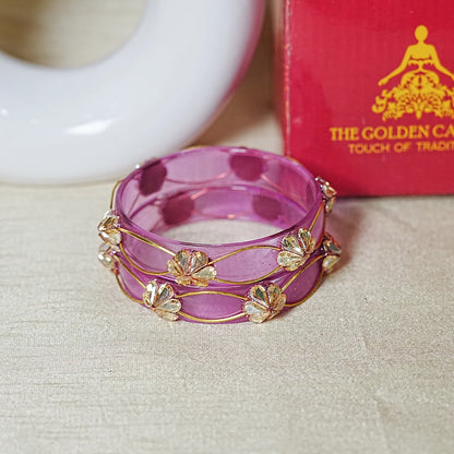 Flower Design Kundan Work Glass Kada Bangle for Women & Girls (Pack of 2)