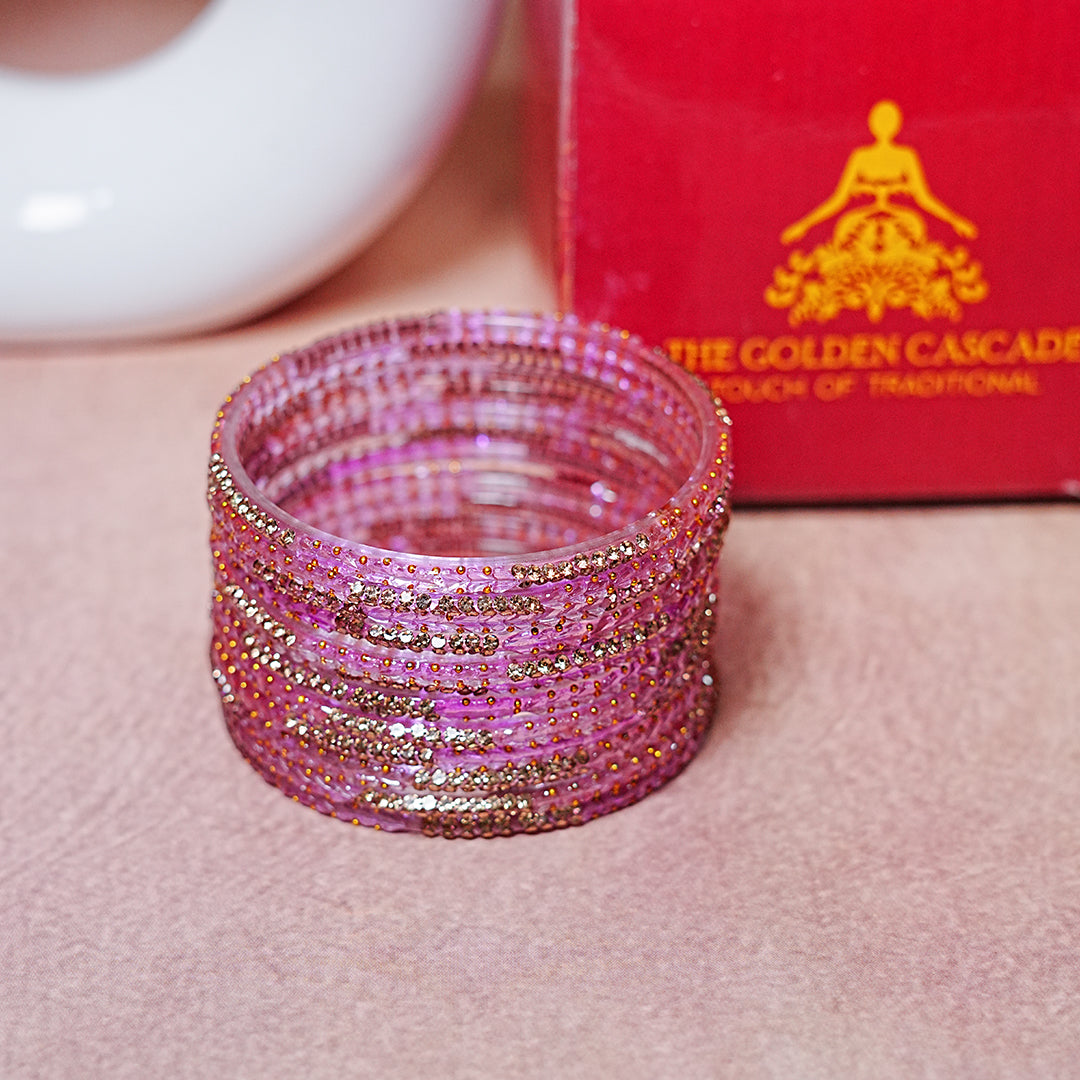 Traditional Glass Bangle with Golden Balls & Beads Studded for Women & Girls (Pack of 12 Bangles)