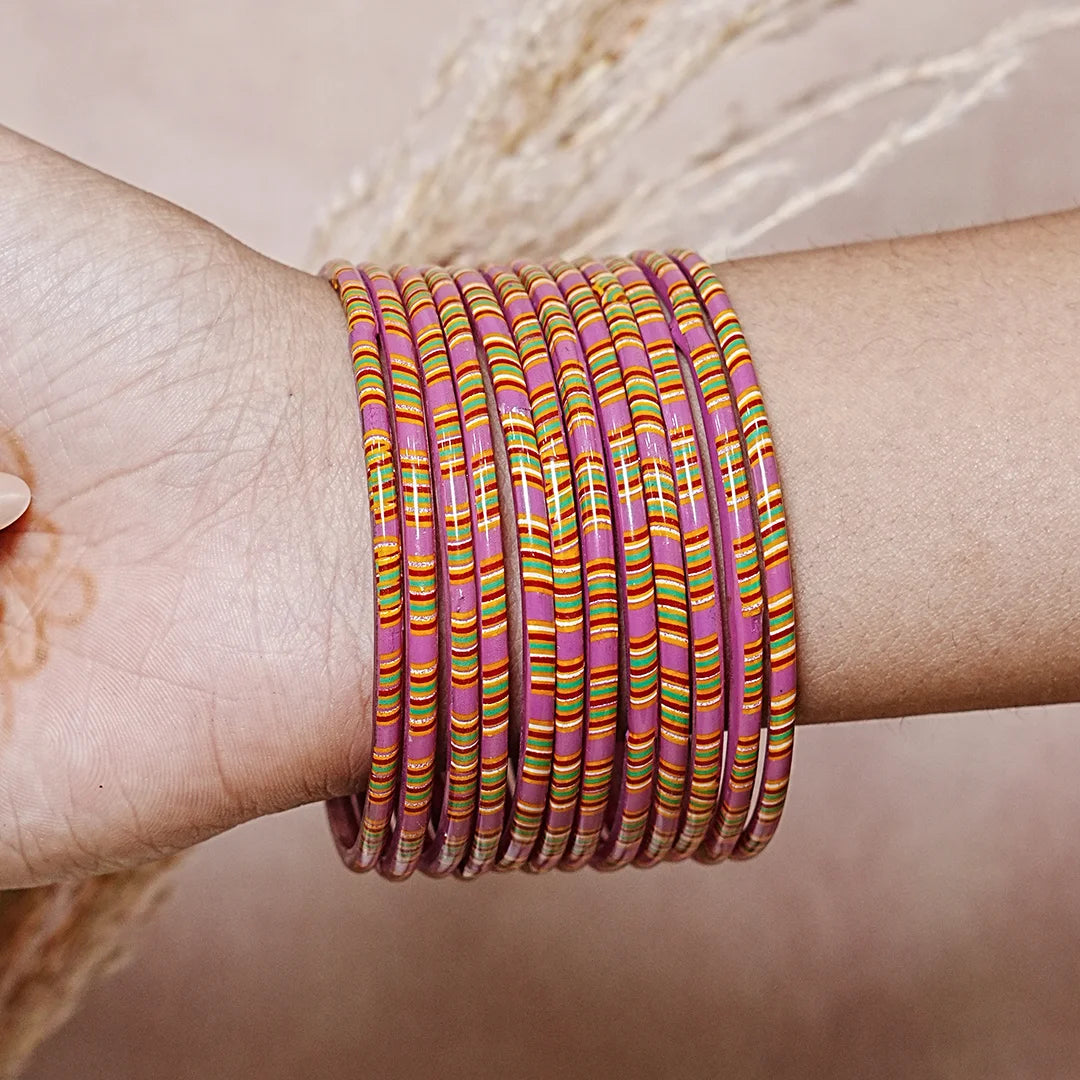 Women’s Printed Glass Bangles – Shiny & Smooth Finish (Pack of 12)