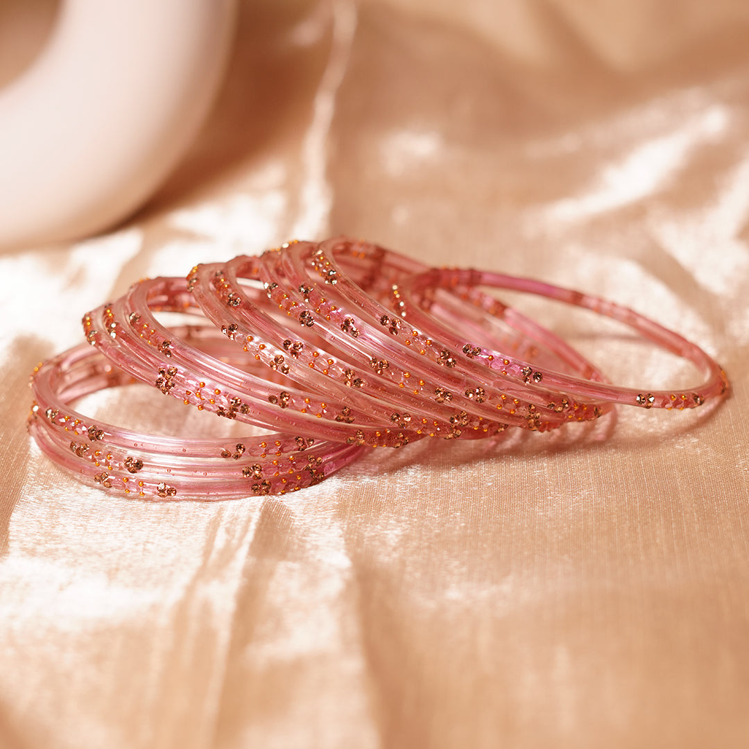 Glass Bangle with Beads Studded for Women & Girls (Pack of 12 Bangles)