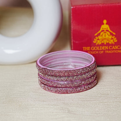 Handmade Beaded Work Glass Kada Bangles for Women & Girls (Pack of 4 Kada)