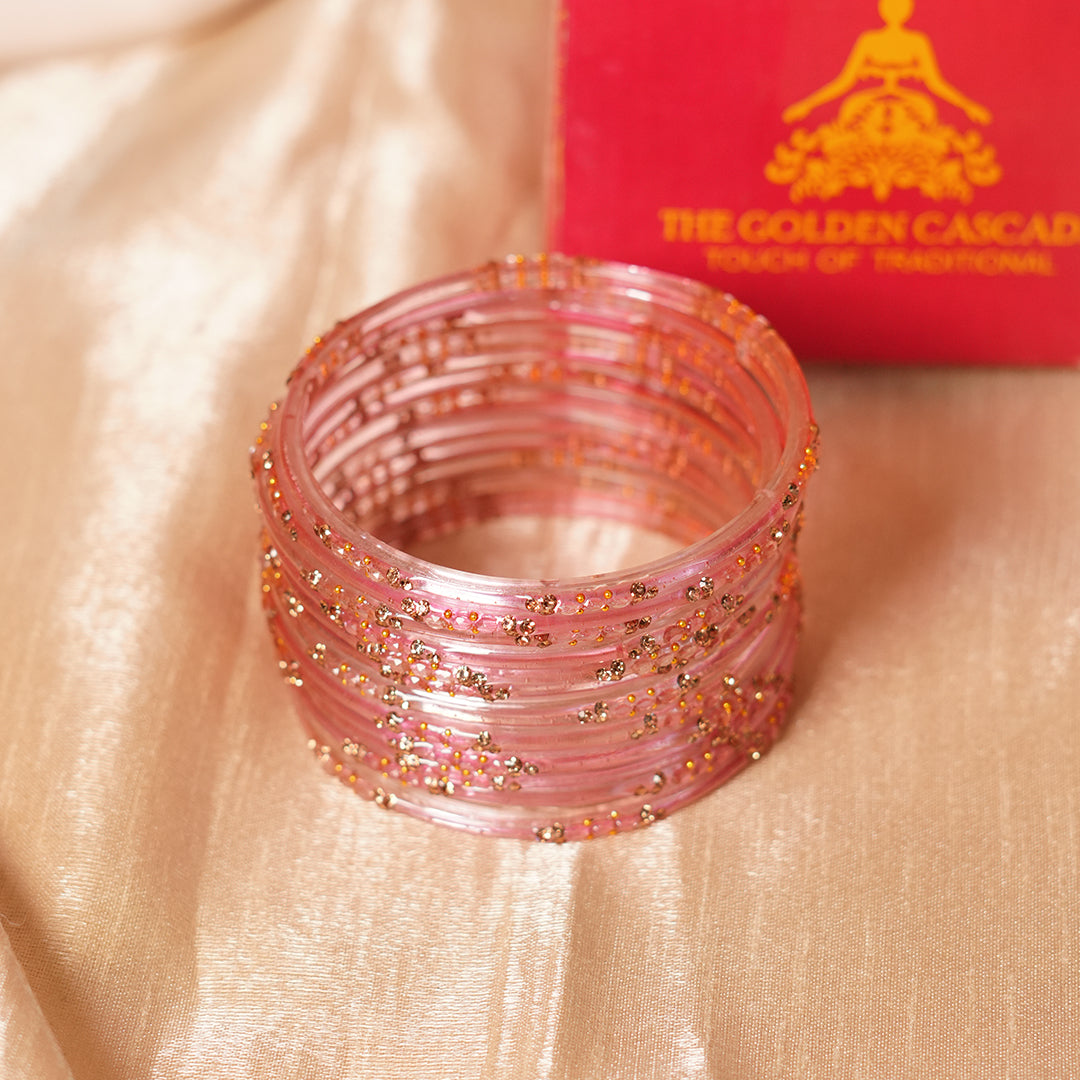 Glass Bangle with Beads Studded for Women & Girls (Pack of 12 Bangles)