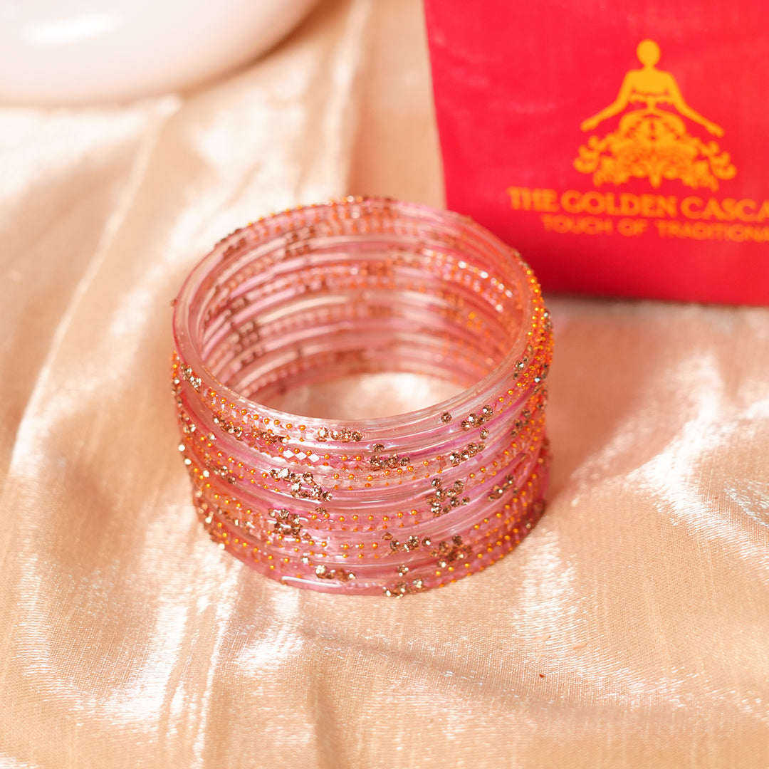 Stylish Traditional Glass Bangle with Beads Studded for Women & Girls (Pack of 12 Bangles)
