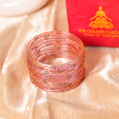 Stylish Traditional Glass Bangle with Beads Studded for Women & Girls (Pack of 12 Bangles)