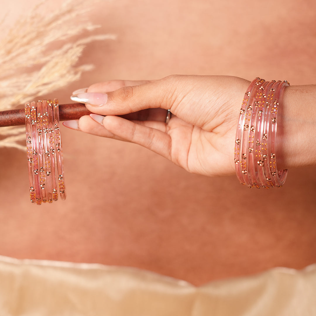 Glass Bangle with Beads Studded for Women & Girls (Pack of 12 Bangles)