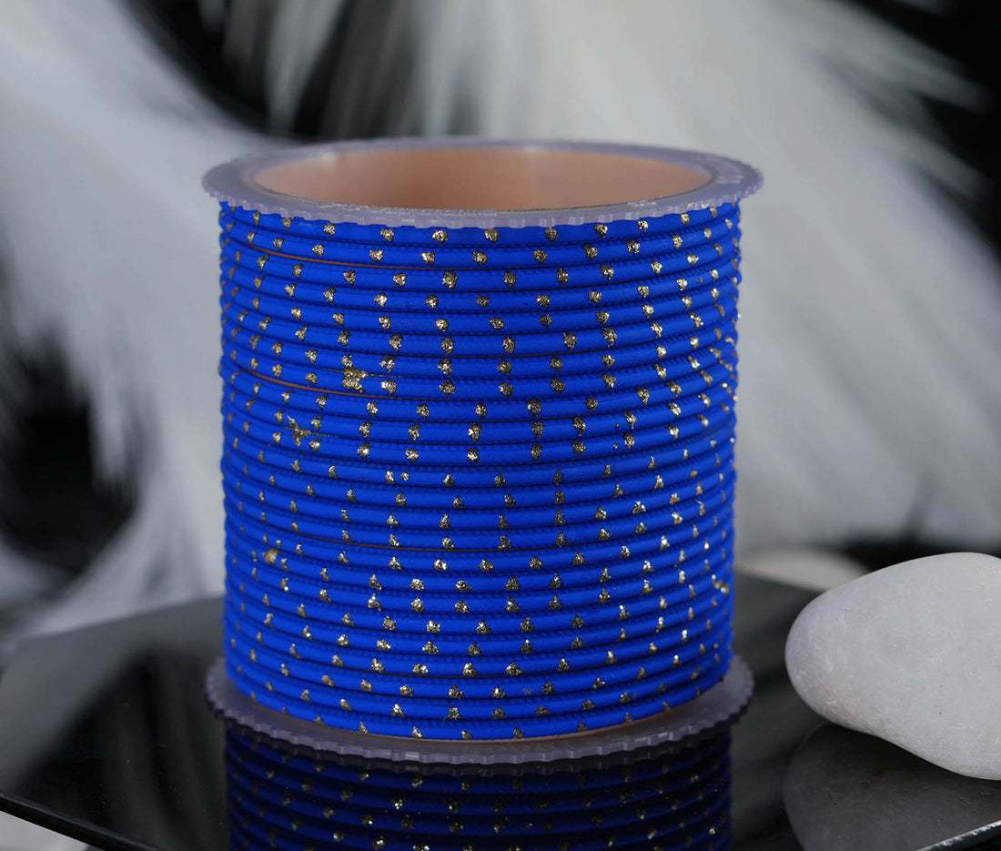 R Blue Dot Design Matte Finish Metal Bangle for Women & Girls (Pack of 24)