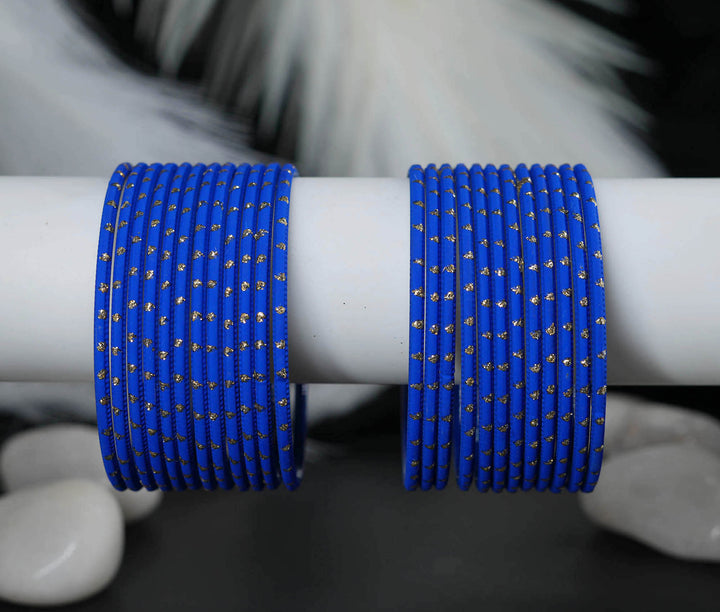 R Blue Dot Design Matte Finish Metal Bangle for Women & Girls (Pack of 24)