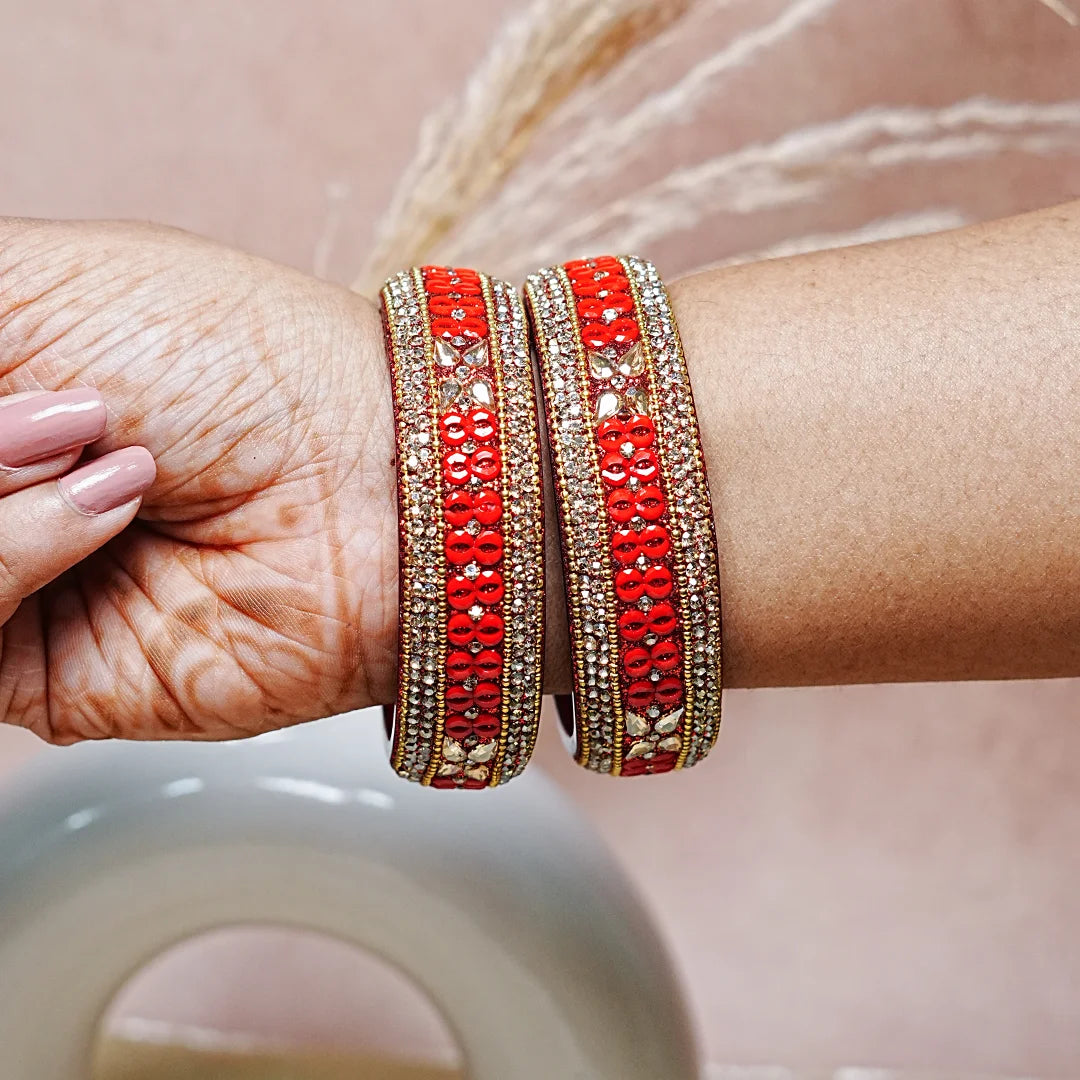 Traditional Wide Glass Kada with Beads Studded Design for Women & Girls (Pack of 2)