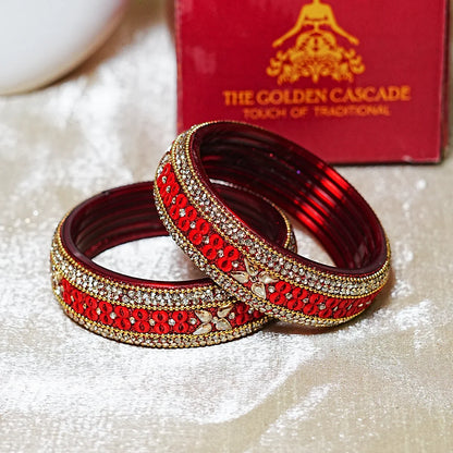 Traditional Wide Glass Kada with Beads Studded Design for Women & Girls (Pack of 2)