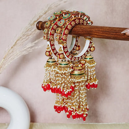 Traditional Jewelry Red Color Rajwadi Wedding Latkan Kada for Women (Pack of 2)