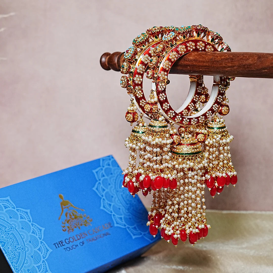 Traditional Jewelry Red Color Rajwadi Wedding Latkan Kada for Women (Pack of 2)