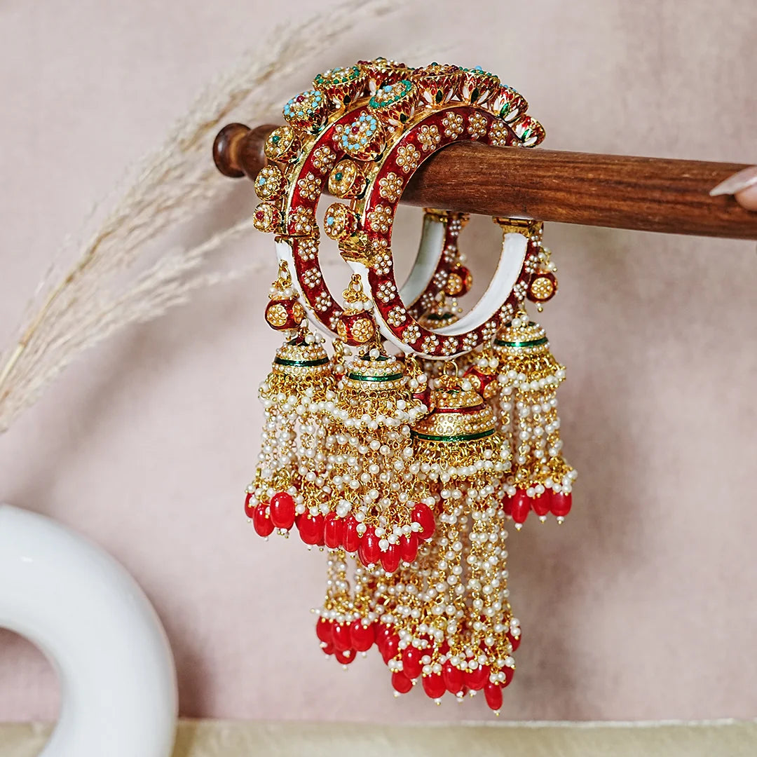 Traditional Jewelry Red Color Rajwadi Wedding Latkan Kada for Women (Pack of 2)