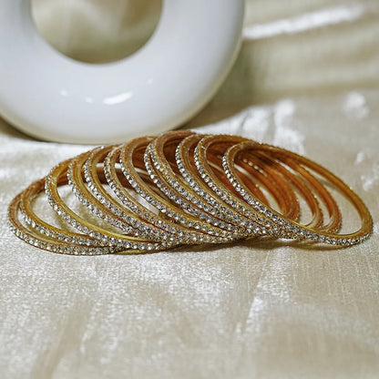 Glass Bangle for Women and Girls | Elegant Beads & Stone Work Design (Pack of 12 Bangles)