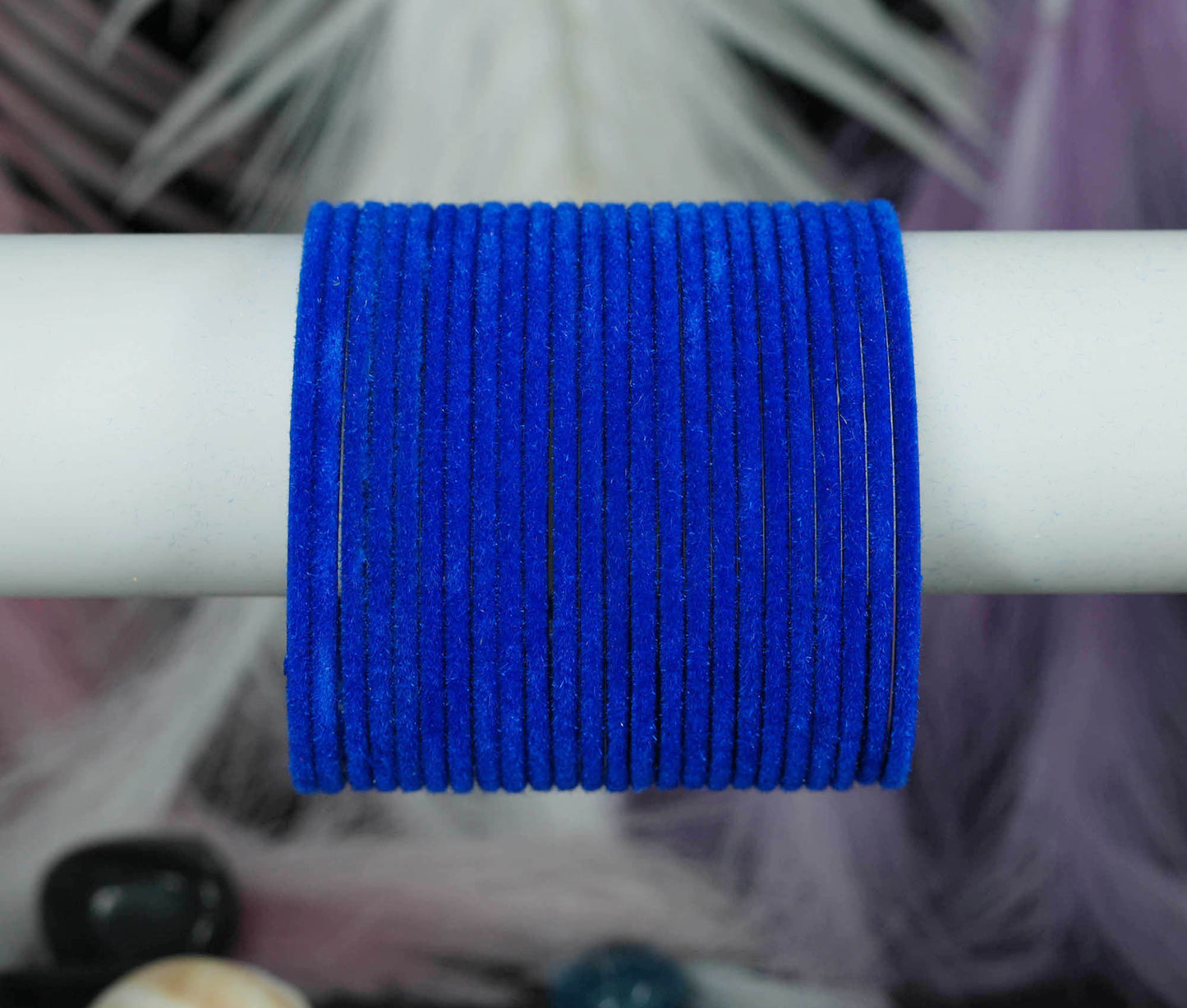 Royal Blue Color Velvet Metal Bangles for Women & Girls (Pack of 24)