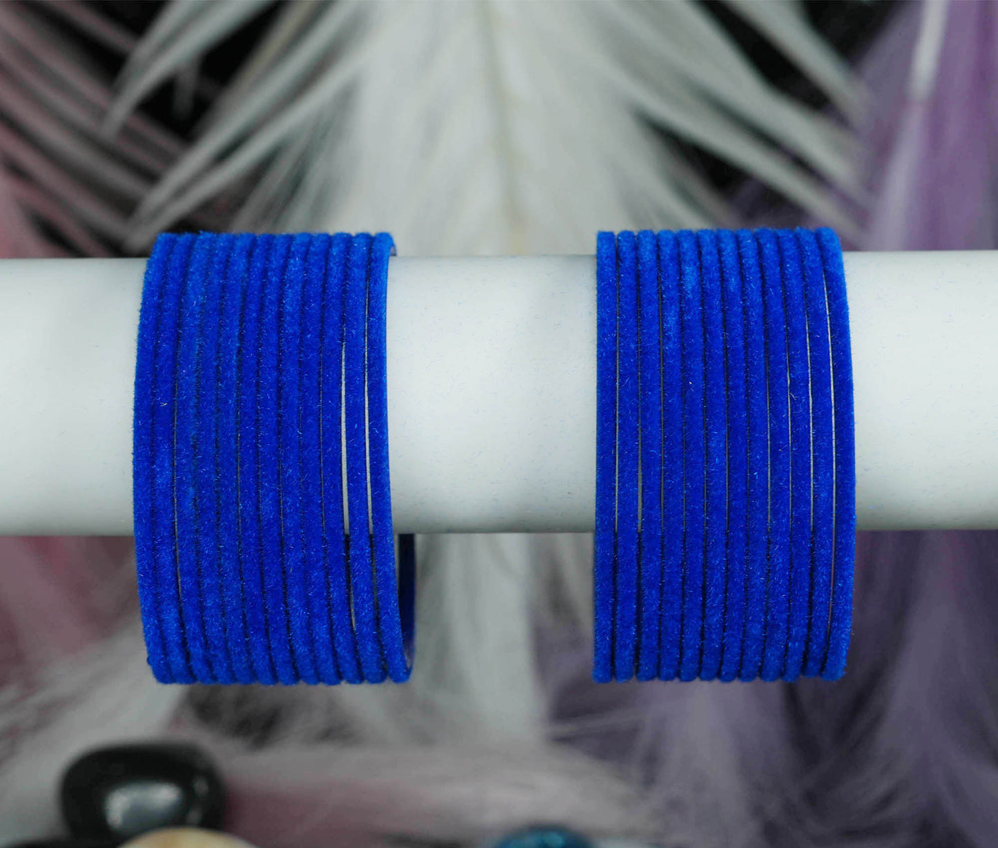 Royal Blue Color Velvet Metal Bangles for Women & Girls (Pack of 24)