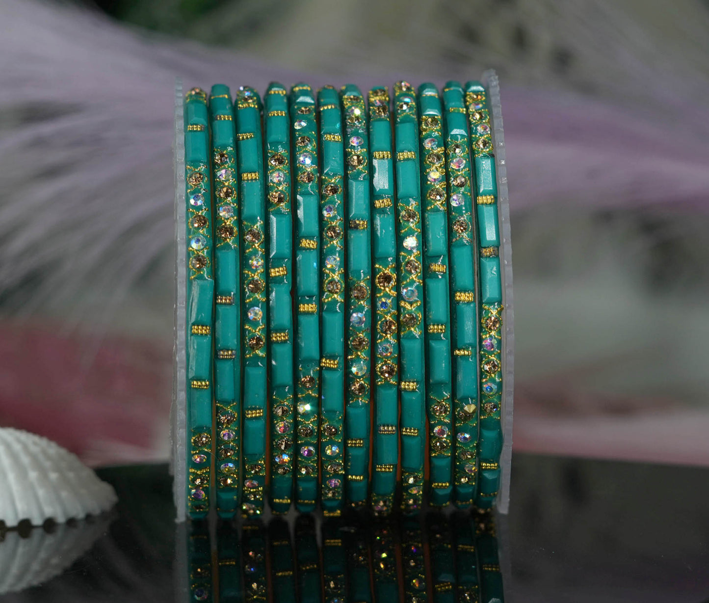 Zircon Gemstone Studded Glass Bangles for Women & Girls (Pack of 12 Bangles)