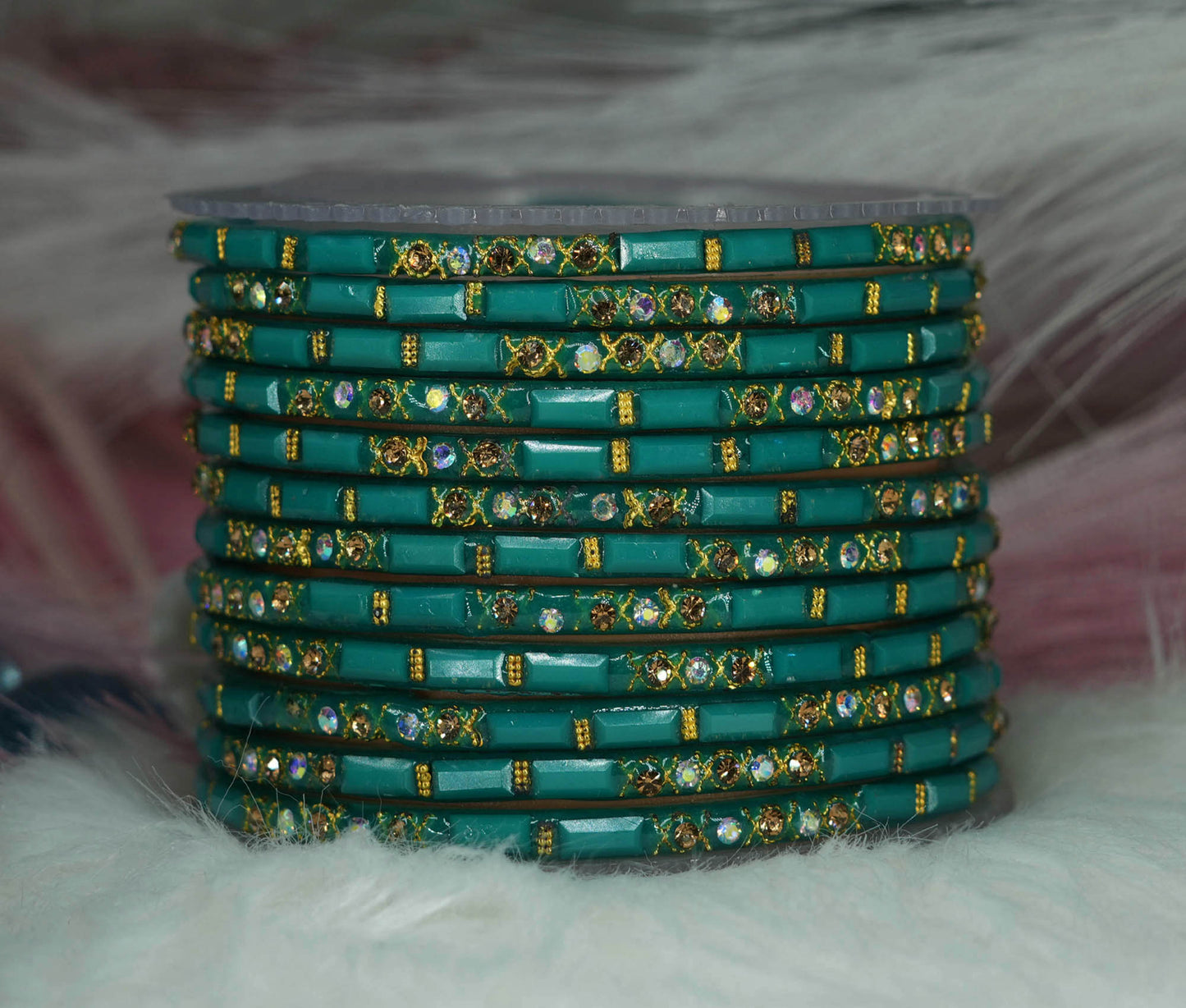Zircon Gemstone Studded Glass Bangles for Women & Girls (Pack of 12 Bangles)