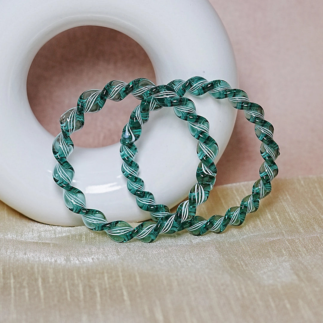 Glossy Finish Spiral Look Glass Kada Bangle for Women & Girls (Pack of 2)