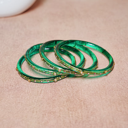 Glass Kada Bangles for Women & Girls | Meenakari with Stone Work (Pack of 4 kada)