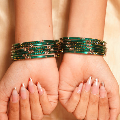 Stylish Traditional Glass Bangle with Beads Studded for Women & Girls (Pack of 12 Bangles)
