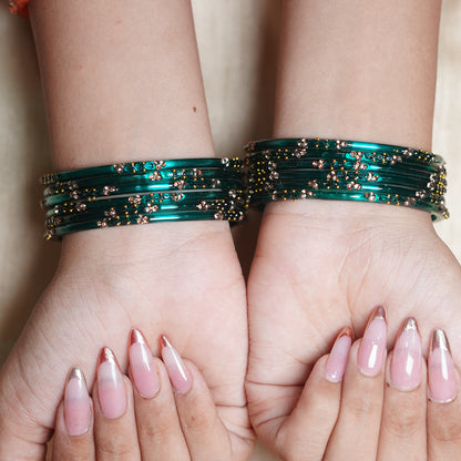 Glass Bangle with Beads Studded for Women & Girls (Pack of 12 Bangles)