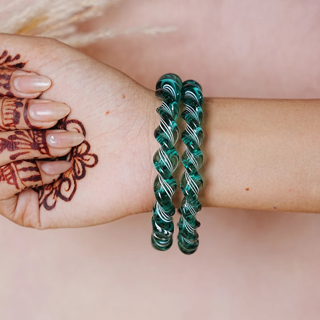 Glossy Finish Spiral Look Glass Kada Bangle for Women & Girls (Pack of 2)