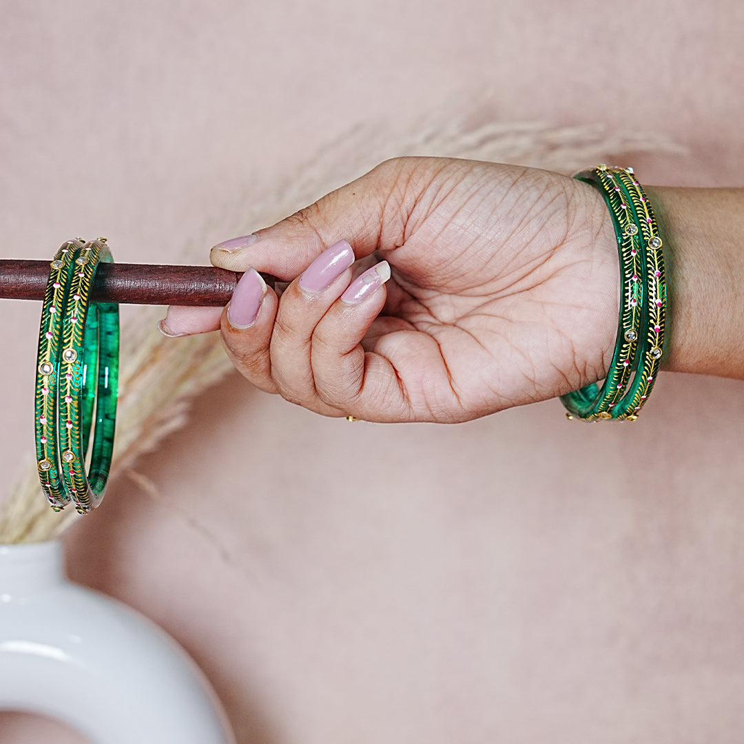 Glass Kada Bangles for Women & Girls | Meenakari with Stone Work (Pack of 4 kada)
