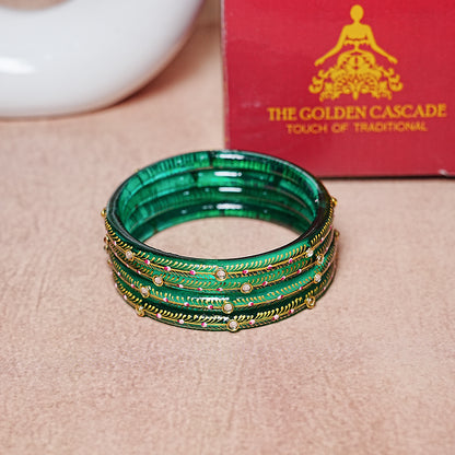 Glass Kada Bangles for Women & Girls | Meenakari with Stone Work (Pack of 4 kada)