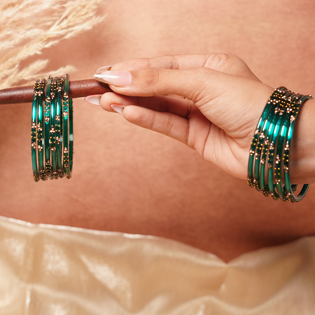 Glass Bangle with Beads Studded for Women & Girls (Pack of 12 Bangles)