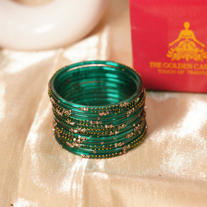 Stylish Traditional Glass Bangle with Beads Studded for Women & Girls (Pack of 12 Bangles)
