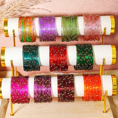 Glass Bangle with Beads Studded for Women & Girls (Pack of 12 Bangles)