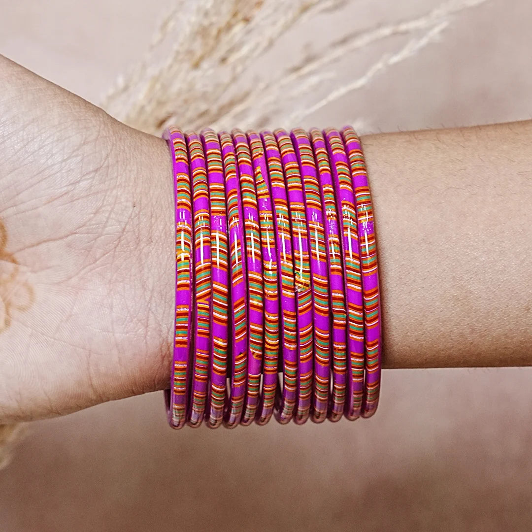 Women’s Printed Glass Bangles – Shiny & Smooth Finish (Pack of 12)