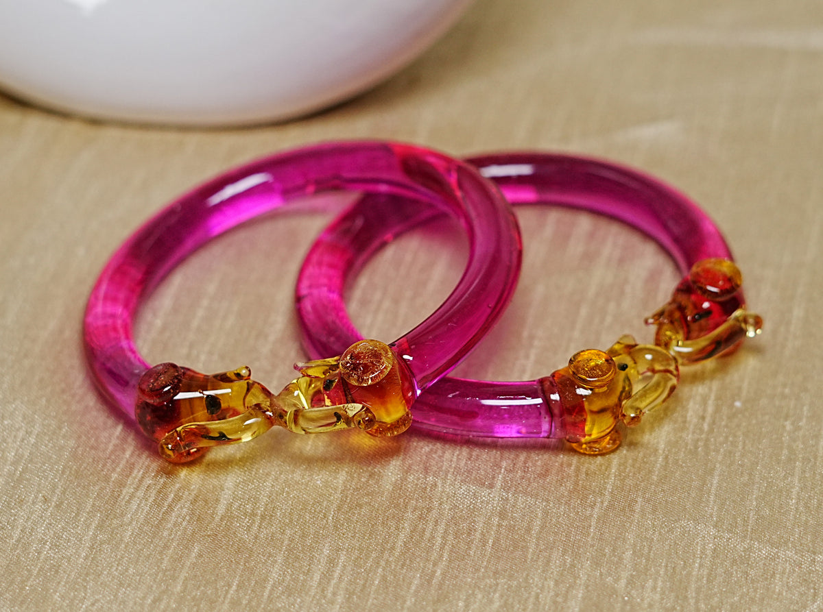 Multiple Color Elephant Design Glass Kada for Women & Girls (Pack of 2 Kada)
