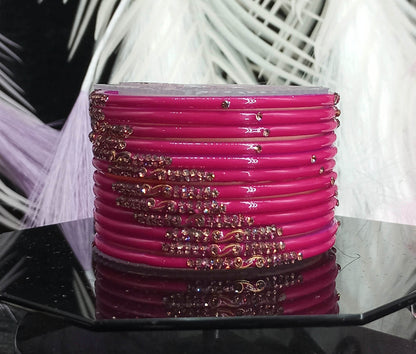 Traditional Glass Bangles with Zircon Beads Studded for Women & Girls (Pack of 12 bangles)