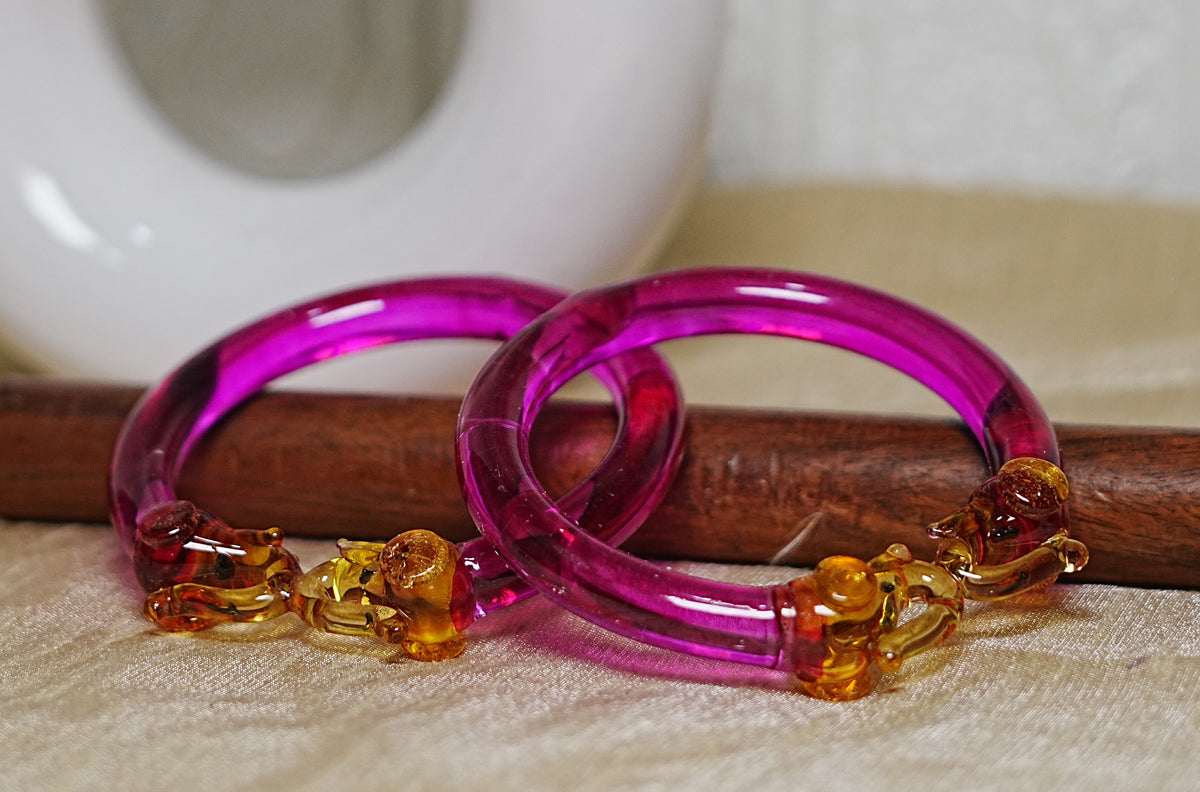 Multiple Color Elephant Design Glass Kada for Women & Girls (Pack of 2 Kada)