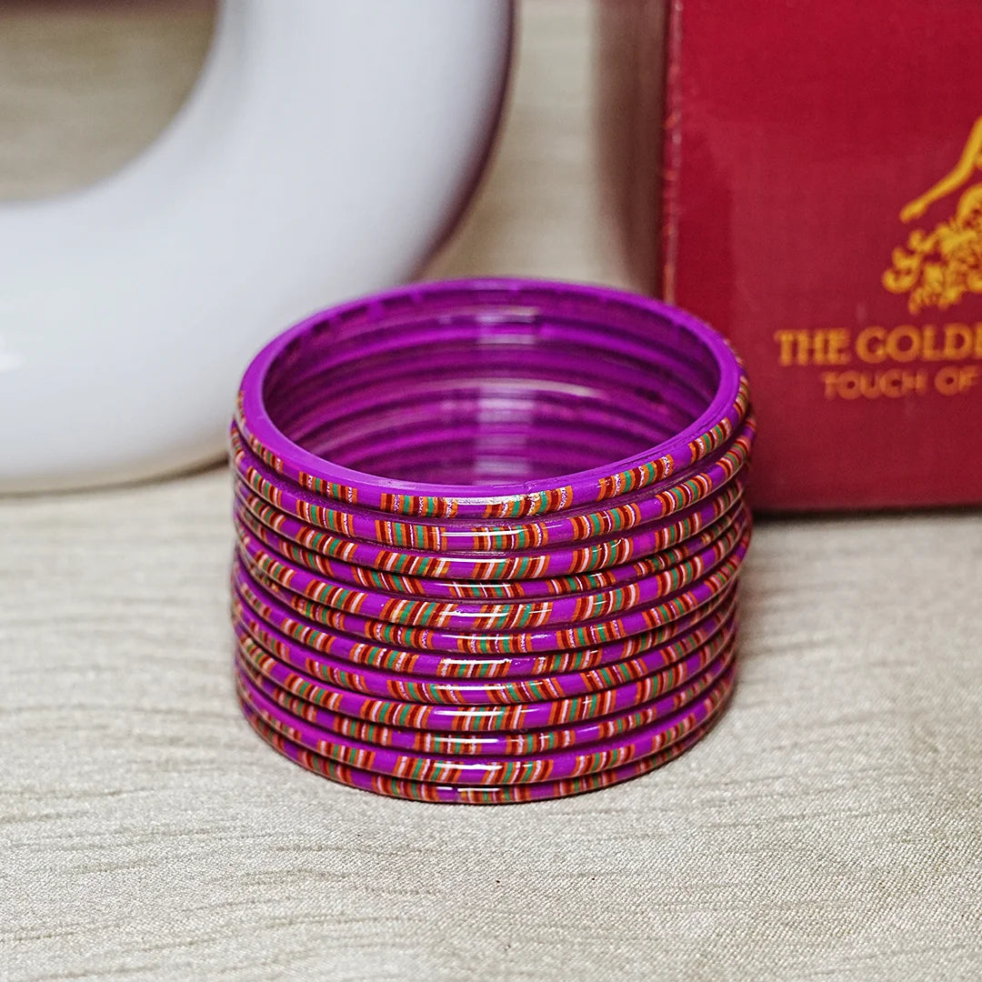 Women’s Printed Glass Bangles – Shiny & Smooth Finish (Pack of 12)