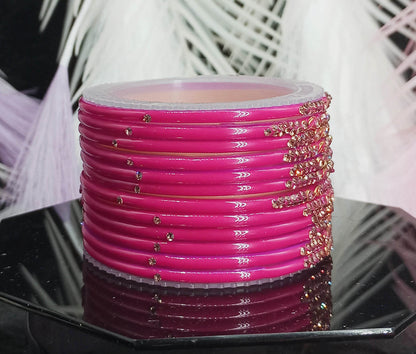 Traditional Glass Bangles with Zircon Beads Studded for Women & Girls (Pack of 12 bangles)