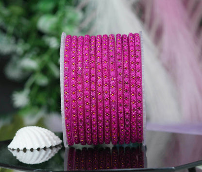 Glass Bangle with Golden Ball Studded for Women & Girls (Pack of 12 Bangles)