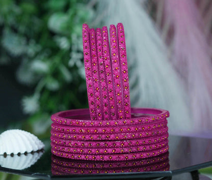 Glass Bangle with Golden Ball Studded for Women & Girls (Pack of 12 Bangles)
