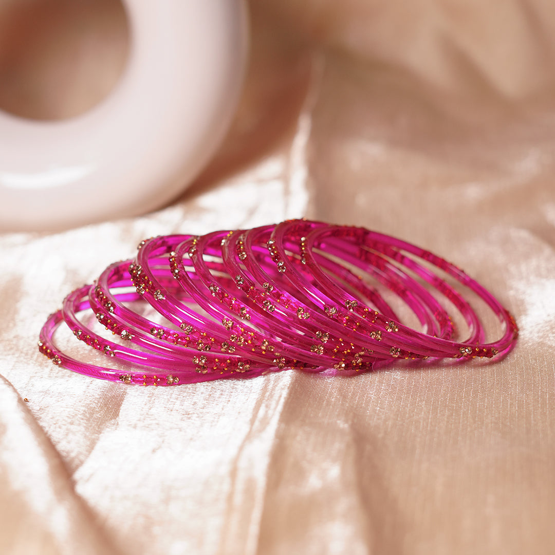 Glass Bangle with Beads Studded for Women & Girls (Pack of 12 Bangles)
