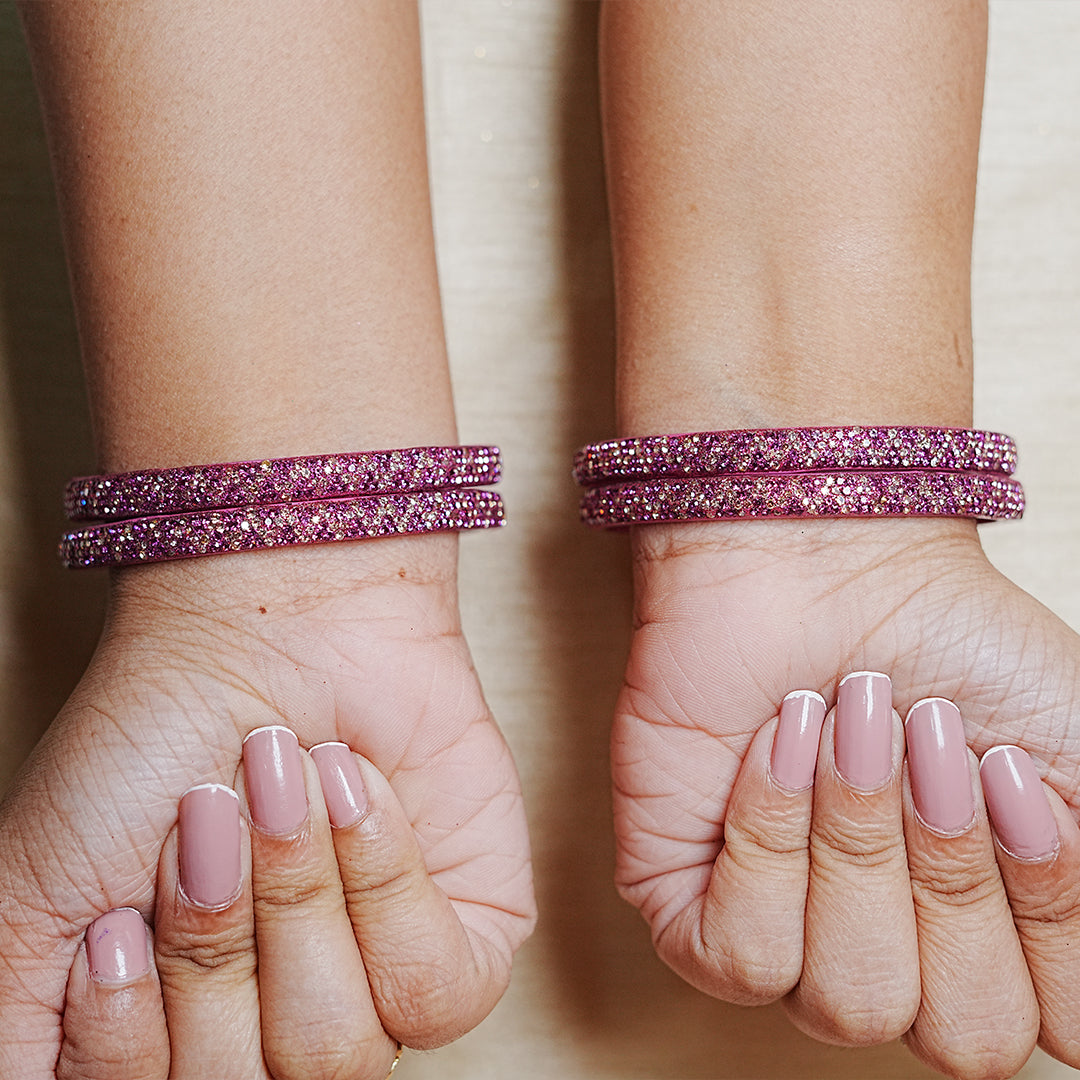 Handmade Beaded Work Glass Kada Bangles for Women & Girls (Pack of 4 Kada)