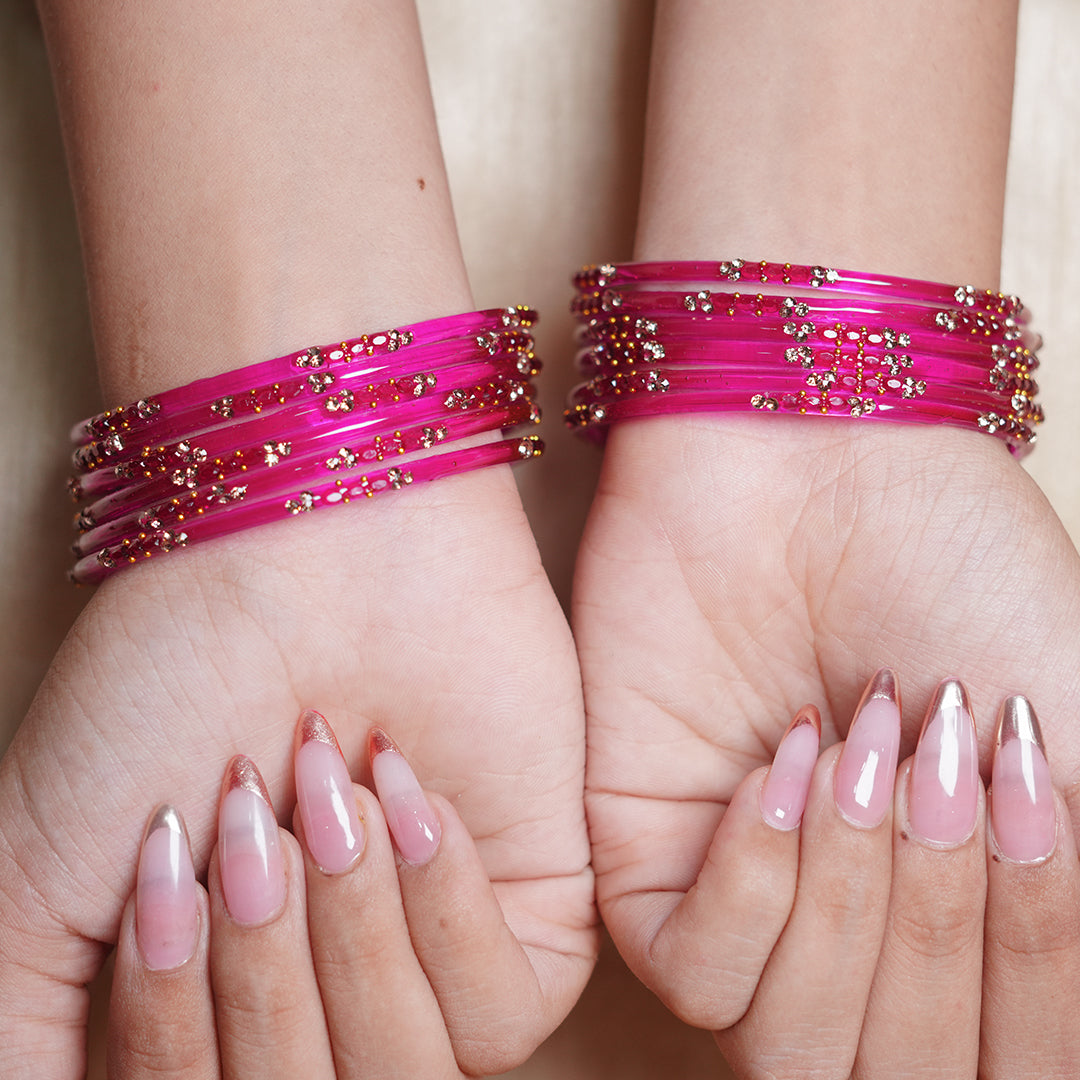 Glass Bangle with Beads Studded for Women & Girls (Pack of 12 Bangles)