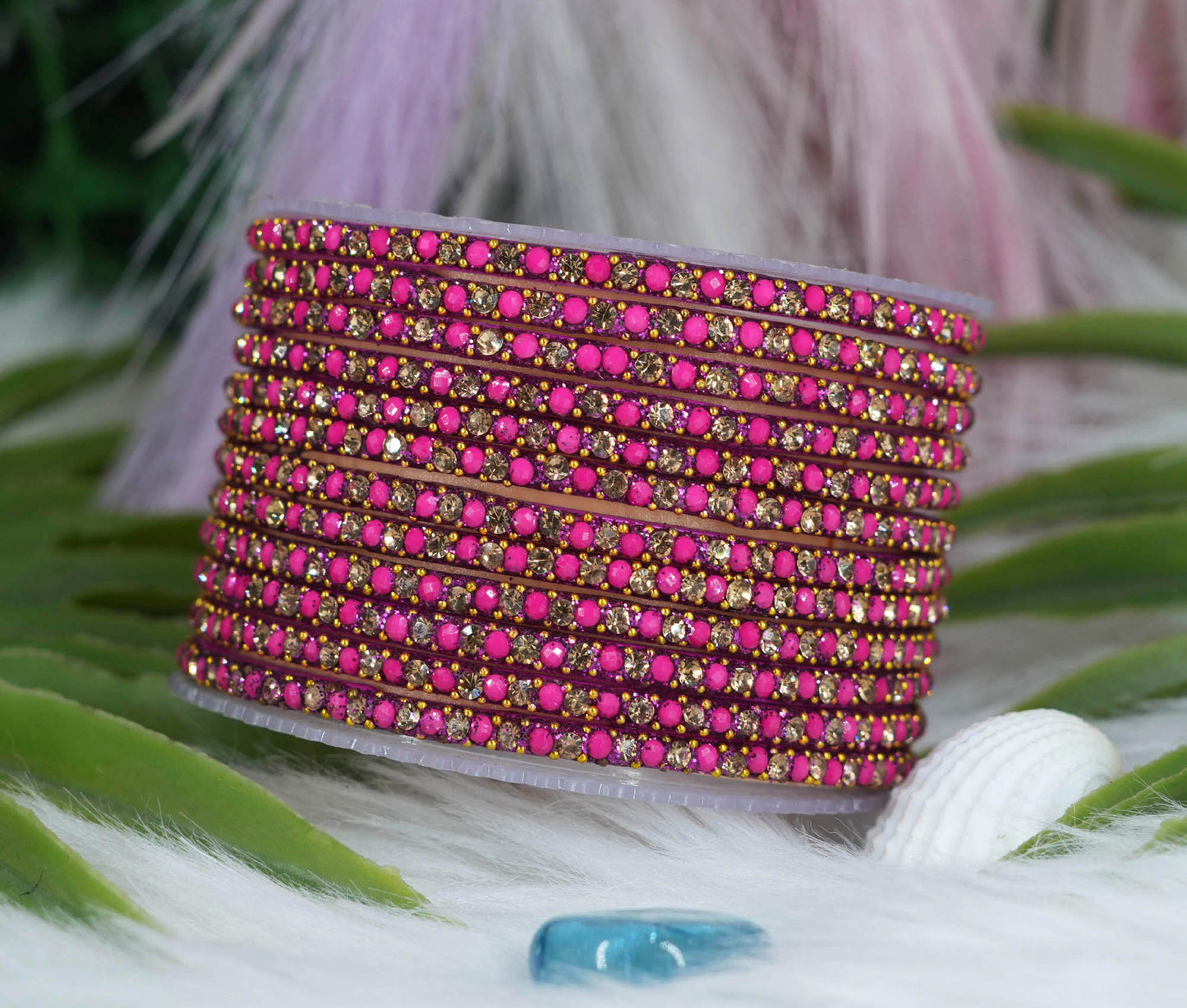 Glass Bangles with Beads Studded for Women & Girls | Multiple Color Chudiyan (Pack of 12 Bangles)