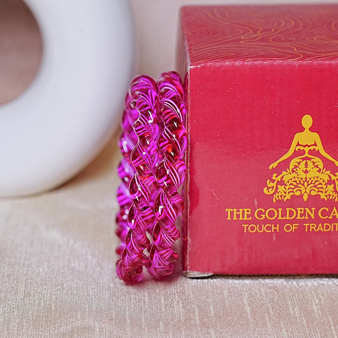 Glossy Finish Spiral Look Glass Kada Bangle for Women & Girls (Pack of 2)