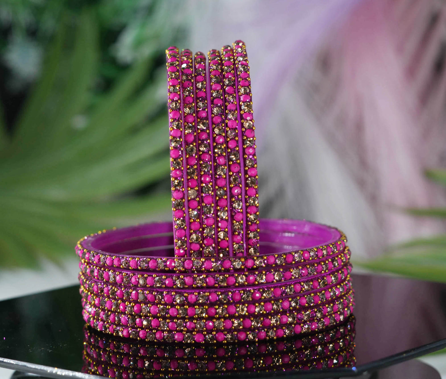 Glass Bangles with Beads Studded for Women & Girls | Multiple Color Chudiyan (Pack of 12 Bangles)