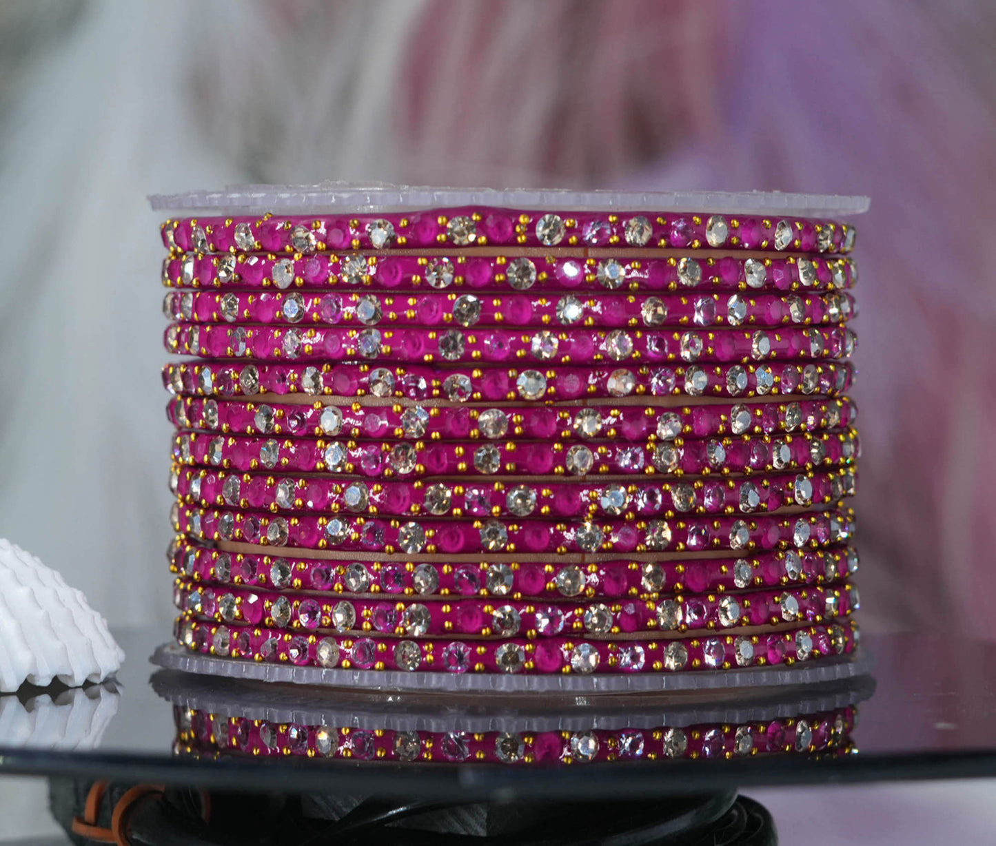 Glass Bangle with Beads Studded for Women & Girls (Pack 12 Bangles)