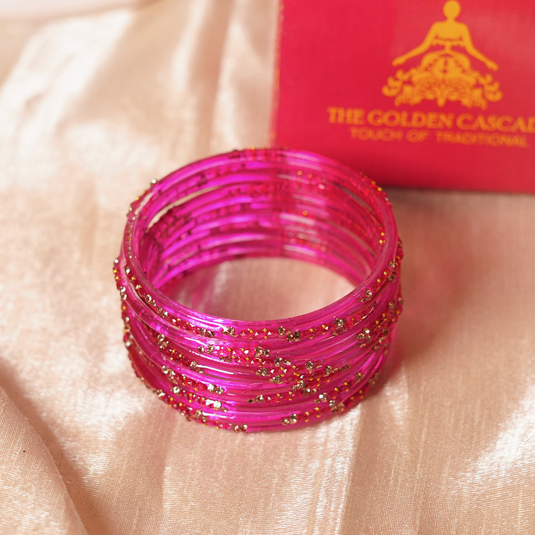 Glass Bangle with Beads Studded for Women & Girls (Pack of 12 Bangles)