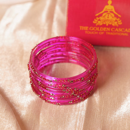 Glass Bangle with Beads Studded for Women & Girls (Pack of 12 Bangles)