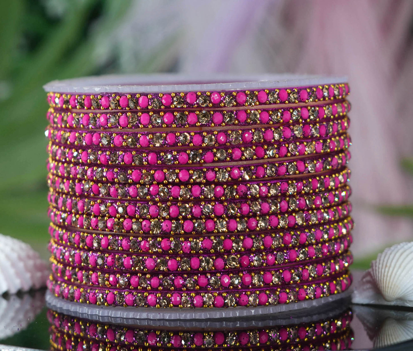 Glass Bangles with Beads Studded for Women & Girls | Multiple Color Chudiyan (Pack of 12 Bangles)