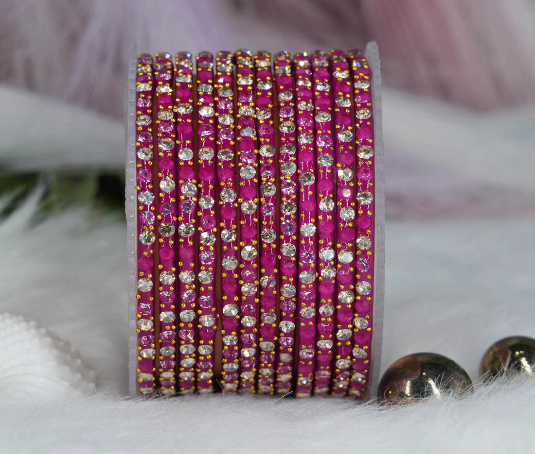 Glass Bangles with Beads Studded for Women & Girls (Pack 12)